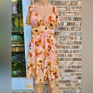 Dusty Pink & Orange/Yellow/Gold Floral Sweetheart Dress